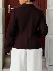 Easura Fashionable Casual Waist-Cinched Elegant Commuter Asymmetric Golden Button Blazer - Burgundy - View 2