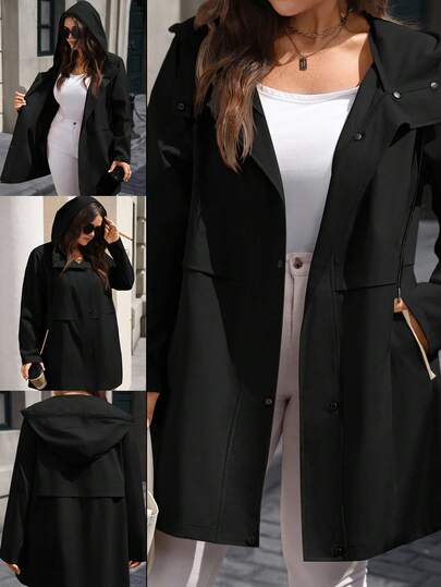 EMERY ROSE 秋季大码休闲纯色连帽风衣