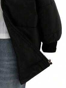 Young Girl' Casual Hooded Long Padded Coat, Winter - Black - View 6