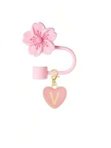 2pcs/1set Heart & Letter Pomegranate Flower Straw Topper, Pink Cup Letter Marker, And Silicone Pomegranate Flower Reusable Straw Cap For 10mm Wide Straw, Cute Letter Decorations, Suitable For Modern Minimalist Glass Cups - Pink - View 41