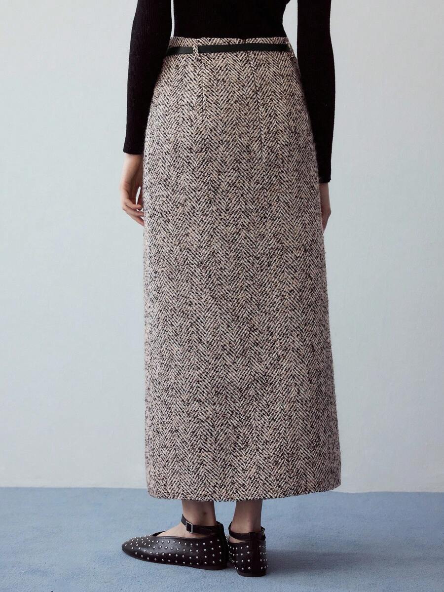 MOTF STUDIO 粗花呢开衩下摆短裙