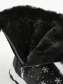 JNSQ 1双儿童/青少年黑色卡通雪花时尚保暖雪地靴，带魔术贴，舒适休闲冬季靴，适合日常穿着和运动（图案随机） - 黑色 - 查看 6