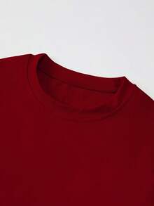 INAWLY 女士休闲纯色圆领长袖 T 恤 - 酒紅色 - 查看 4