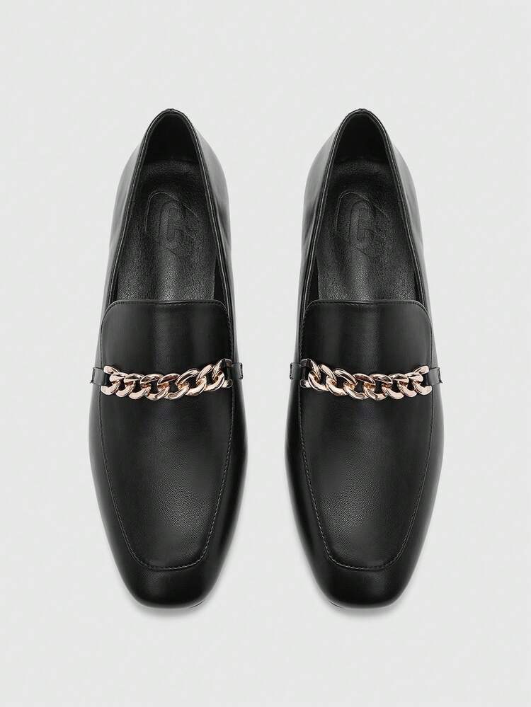 CUCCOO BIZCHIC Women's Square Toe Flat Low Heel New Style Black Comfortable Versatile Slip-On Loafers, Black Lightweight Casual Flats For Women, Suitable For Commuting