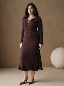 Anewsta Plus Size Sweater Dresses - Rust Brown - View 4