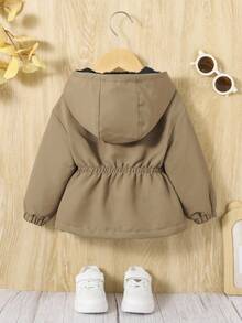 SHEIN 1 chiếc áo khoác nỉ dài tay trễ vai màu trơn cho bé gái, mùa thu/đông - Màu Khaki - Xem 8