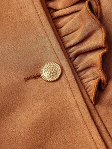 SHEIN MOD Abrigo de trinchera de mujer con cuello con solapas, volantes decorativos y cinturón de doble botonadura, estilo vintage de moda callejera de otoño