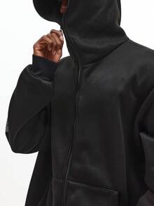 SUMWON Áo hoodie khóa kéo toàn thân đính đá sang trọng, phong cách đường phố cao cấp, tuyên ngôn thời trang đô thị, áo khoác ngoài thường ngày mùa đông thu dài tay - màu đen - Xem 5
