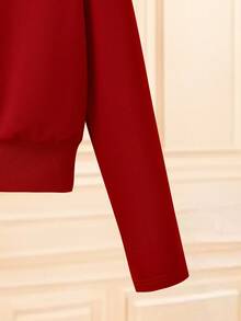 GlowEve 女式侧条纹印花拉链长袖上衣和喇叭裤两件套，秋冬 - 紅色 - 查看 7