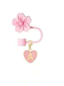 2pcs/1set Heart & Letter Pomegranate Flower Straw Topper, Pink Cup Letter Marker, And Silicone Pomegranate Flower Reusable Straw Cap For 10mm Wide Straw, Cute Letter Decorations, Suitable For Modern Minimalist Glass Cups - Pink - View 22