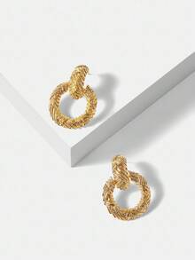 MOTF PREMIUM GOLD-PLATED GEOMETRIC TEXTURAL STATEMENT EARRINGS. - Yellow Gold - View 7
