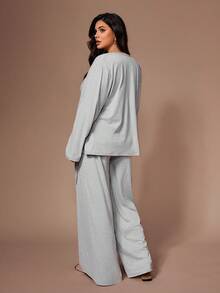 Lazeform 3pcs Plus Size Soft Camisole Top, Loose Pants & Robe Sleepwear Set Fall Winter Clothes