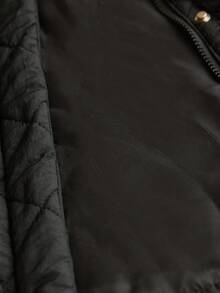 GENKIRA 女式休闲拼布仿毛领绗缝加厚外套，秋冬 - 黑與白 - 查看 8