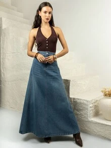 House of One Old Money Glitter Knit Halter Neck Deep V Button-Up Backless Bodysuits Women Sexy Old Money Fall Women Clothes Casual Vacation Summer Brown Halter Top Brown Button Top Dark Brown Top Chocolate Brown Top Brown Top Fall Outfits Business Professional Women Business Casual Woman