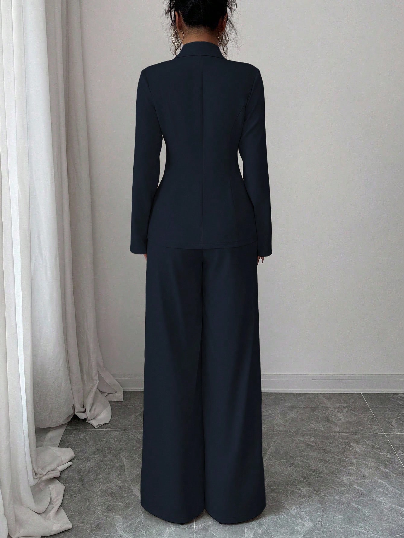 Elenzga بدلة نسائية من قماش سميك بياقة على شكل حرف...