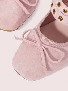 CUCCOO DOLLMOD Pantofi Mary Jane cu toc gros și elastic, stil retro francez, roz, din piele întoarsă, cu baretă dublă și fiolă, model retro, cu fundă - Roz - Vizualizare 7