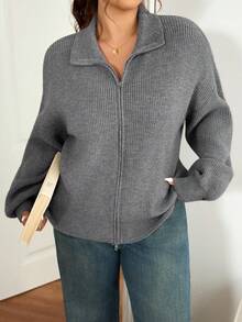 Lounesse 女式大码休闲百搭灰色毛衣，秋冬