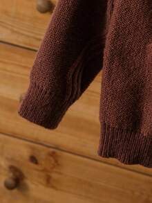 SHEIN Vintaside Kids 2pcs Young BoyBrown Chunky Knit Sweater Set, Autumn/Winter, Trapezoid Textured Pullover & Casual Elastic Waist Pants