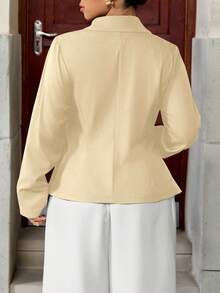 SHEIN Elenzya Fashionable Casual Waist-Cinched Elegant Commuter Asymmetric Golden Button Blazer - Apricot - View 2