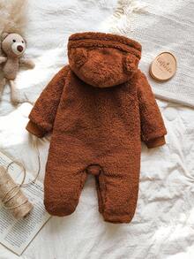 SHEIN Vintaside Kids Newborn Simple Stylish Cute Embroidered Bear Long Sleeve Romper Pajamas - Brown - View 2