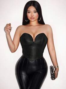 VaVaBold 女士无袖金属光泽简约休闲抹胸上衣，适合日常穿着、新年假日派对、新年抹胸上衣、性感夜店假日派对等场合。 - 彩色 - 查看 4