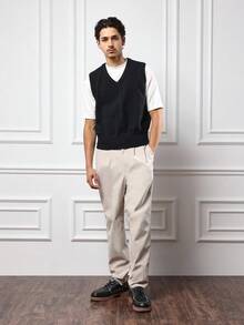 SUMWON Classico gilet a V in maglia, stile professionale e preppy, adatto per l'autunno e l'inverno, vestibilità regular, casual business, smanicato, stile minimalista moderno