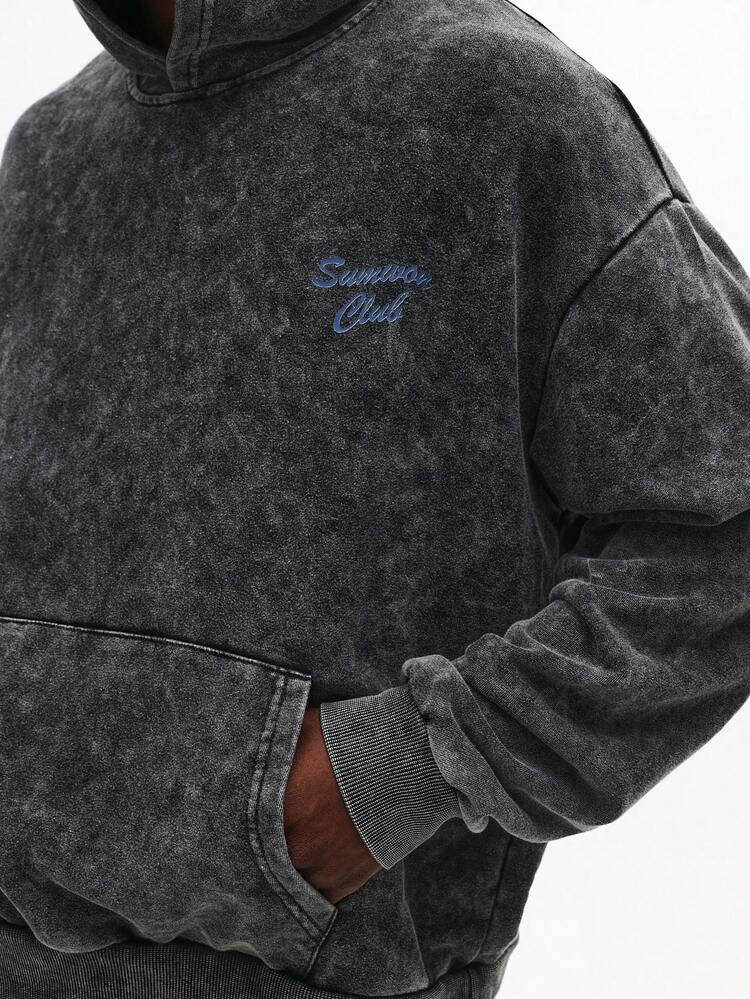 Acid Wash Hoodie With Western Boots Graphic Print