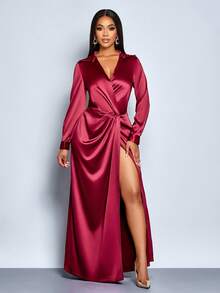 SOLERSUN Elegant Burgundy Autumn Dining Dress For Women,Sparkly Red Homecoming Wedding Graduation Party Dress,Thanksgiving Christmas New Year Teacher Outfits - Red - View 3