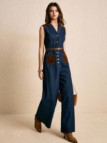 Poéselle Bộ áo liền quần denim ống rộng không tay kiểu vintage thời trang nữ, áo liền quần denim cho nữ, áo liền quần denim cho nữ, áo liền quần denim cho nữ. - Nhiều màu - Xem 3