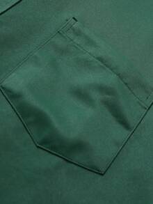 Manfinity Mode Plus Size Men Solid Color Front Button Business Casual Long Sleeve Shirt, Fall, Formal, Ceremony - Dark Green - View 6