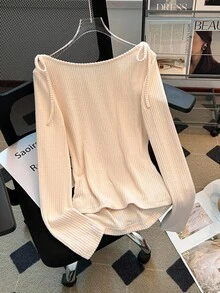 Franclia Camiseta ajustada de manga larga con tirantes de lazo para mujer