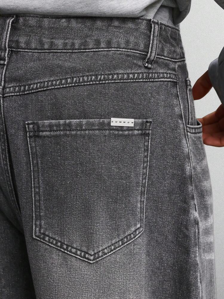 Barrel Fit Wide Leg Denim Jeans With Raw Hem