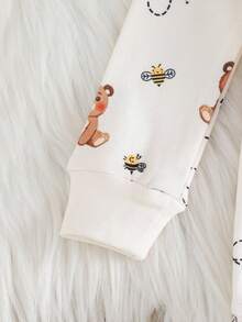 Cozy Pixies Set pigiama aderente per bambino, top a maniche lunghe con collo rotondo in maglia morbida a motivo di orsetti, pantaloni lunghi con vita elastica