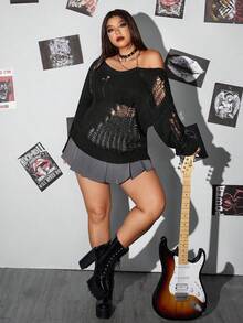 Whyspr Suéteres Casuais Punk Plus Size para Halloween - Preto - Visão 4
