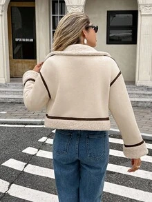 Serisse Women's Regular Fit Faux Suede Fleece Jacket, Suitable For Autumn/Winter Casual