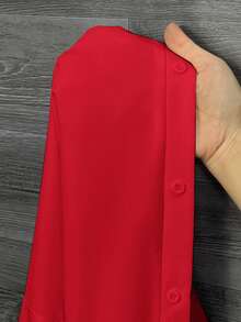 SHEIN CURVE+ 春季大码优雅红色长袖灯笼袖衬衫 - 紅色 - 查看 7
