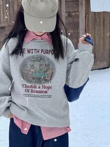 DAZY Tween Mädchen Pullover mit Rundhalsausschnitt, thermisch gefüttert mit Aufdruck, Herbst