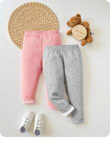 女嬰2入組素色加絨內裏緊身打底褲 - 彩色 - 查看 2