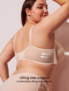 LUVLETTE 加刺绣优雅内衣休闲曲线全覆盖透气无衬里花卉蕾丝白色透明最小化网眼新娘内衣文胸