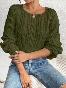 EMERY ROSE Casual Solid Color Square Collar Sweater, Autumn/Winter