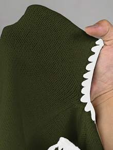 Elenzga Plus Size Casual Elegant Loose Colorblock Pullover Sweater - Army Green - View 7