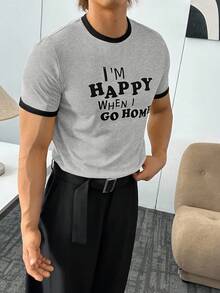 ESTAVOR 男士休闲针织印花圆领T恤，适合夏季 - 灰色 - 查看 2