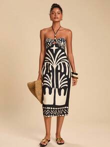 Travachic 女式度假花卉印花紧身串珠吊带连衣裙 - 黑色 - 查看 4