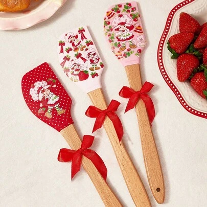 Strawberry Shortcake X SHEIN 1 Cái / 3 Cái Dụng Cụ Cạo Bánh Silicone, Có Hình Dâu Tây, In Hình Bánh Kem