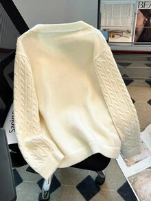 GlowEve CURVE Áo len cardigan tay dài dáng rộng phong cách Pháp thường ngày dành cho nữ, cỡ lớn, thích hợp cho các buổi đi chơi và dự tiệc cưới, mùa thu/đông - trắng - Xem 2