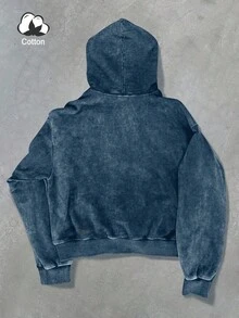 PAVTROS 男士落肩拉链休闲连帽卫衣，字母图案，秋季款 - 藍色 - 查看 2