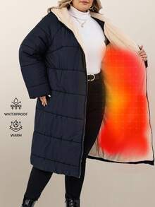 SHEIN CURVE+ Dame's Autumn And Winter Coat - Navy Blue - View 11