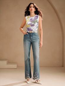 Anewsta Women's Elegant Modern Sleeveless Floral Print Tank Top, Suitable For Spring/Summer, Festival, Graduation - White - View 7