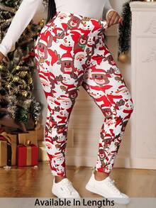 SHEIN PETITE CURVE 大码女式高腰交叉设计喇叭紧身裤，适合秋冬季 - 黑色 - 查看 1