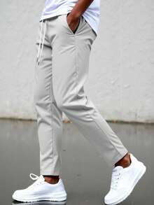 Manfinity Homme 男士斜口袋抽绳腰裤，秋季 - 淺灰色 - 查看 3